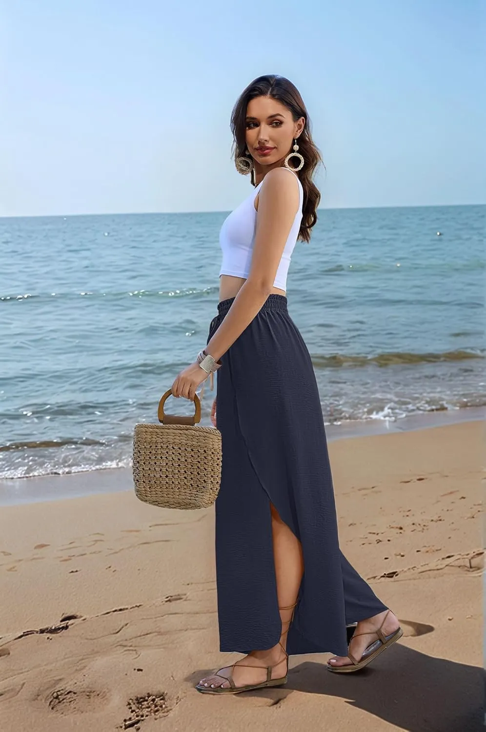 Bsubseach Swim Beach Cover Up Pants for Women Flowy Pant Wide Leg Bathing Suit Coverup Swimsuit Palazzo with Slits