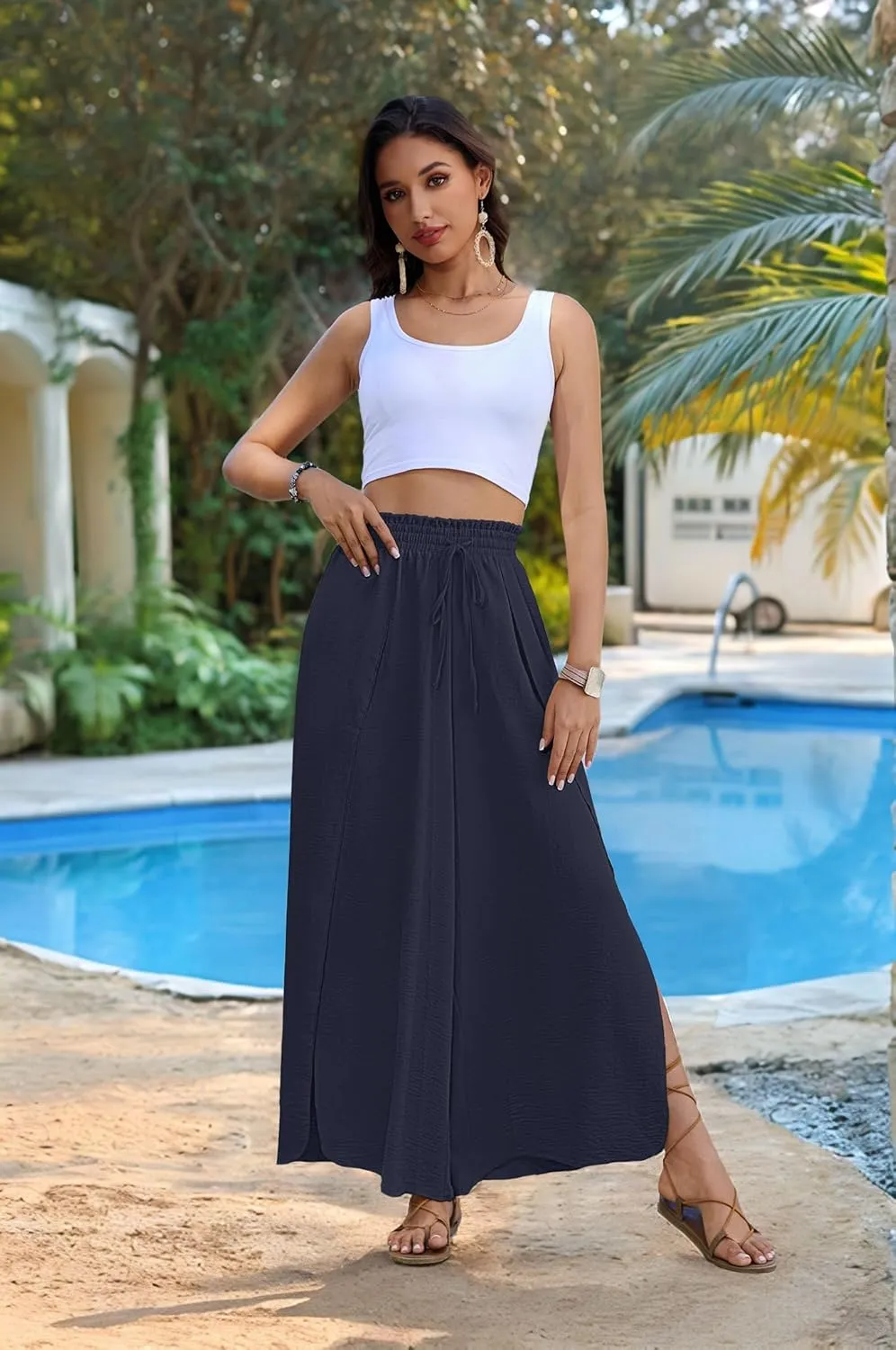Bsubseach Swim Beach Cover Up Pants for Women Flowy Pant Wide Leg Bathing Suit Coverup Swimsuit Palazzo with Slits