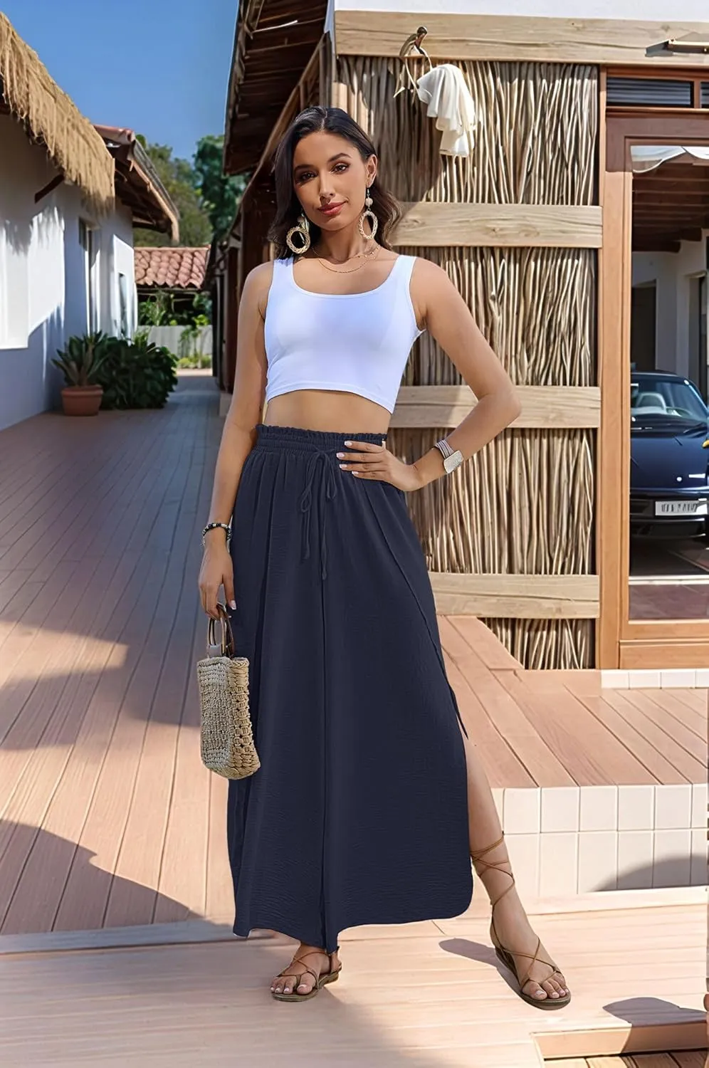 Bsubseach Swim Beach Cover Up Pants for Women Flowy Pant Wide Leg Bathing Suit Coverup Swimsuit Palazzo with Slits