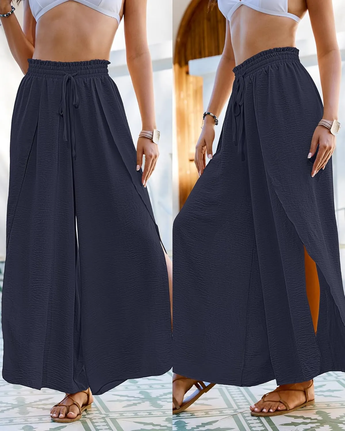 Bsubseach Swim Beach Cover Up Pants for Women Flowy Pant Wide Leg Bathing Suit Coverup Swimsuit Palazzo with Slits