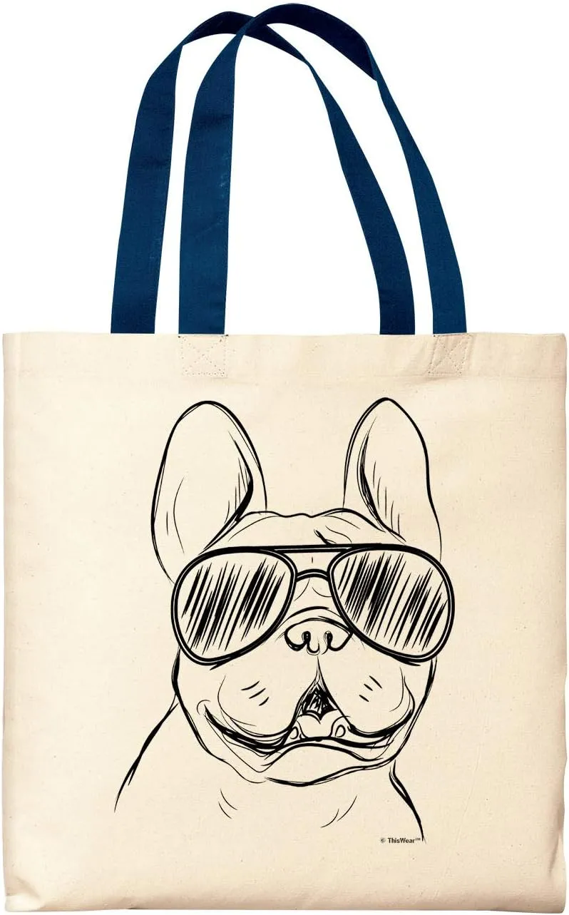 Bulldog Tote Bag - Frenchie Wearing Sunglasses - Canvas Dog Lover Gift for Owners