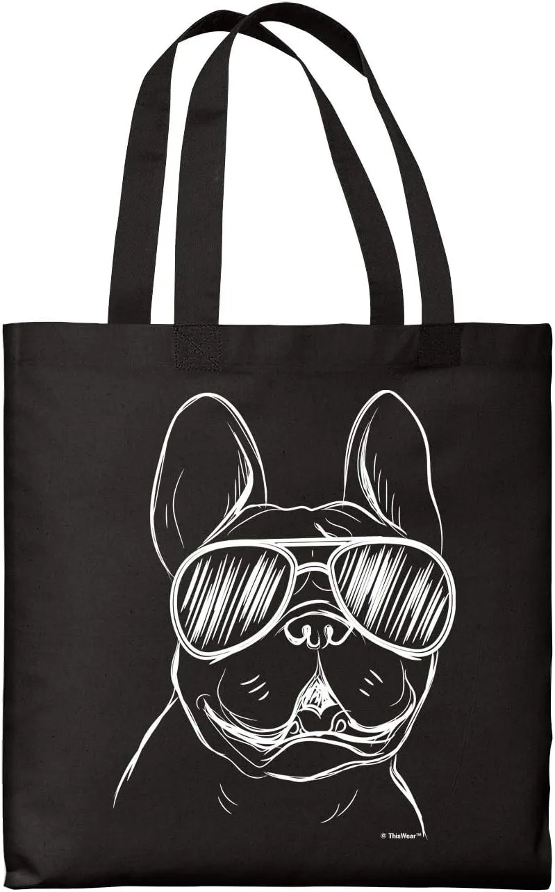 Bulldog Tote Bag - Frenchie Wearing Sunglasses - Canvas Dog Lover Gift for Owners