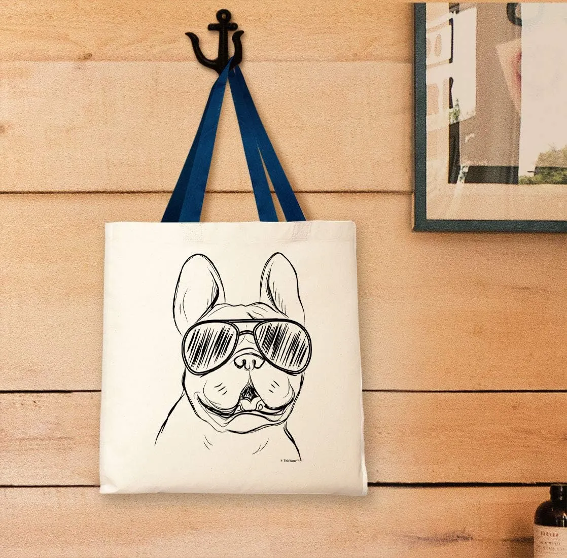 Bulldog Tote Bag - Frenchie Wearing Sunglasses - Canvas Dog Lover Gift for Owners