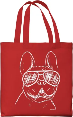 Bulldog Tote Bag - Frenchie Wearing Sunglasses - Canvas Dog Lover Gift for Owners