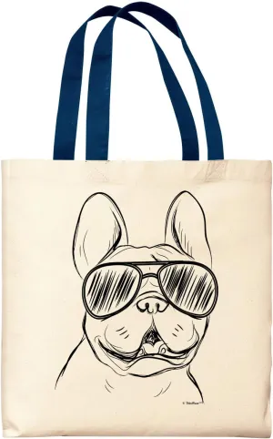 Bulldog Tote Bag - Frenchie Wearing Sunglasses - Canvas Dog Lover Gift for Owners