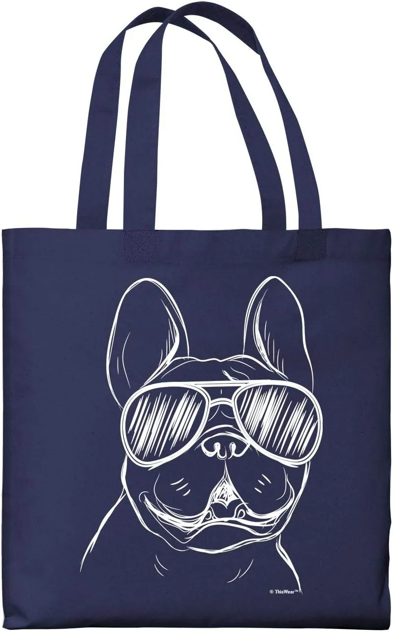 Bulldog Tote Bag - Frenchie Wearing Sunglasses - Canvas Dog Lover Gift for Owners