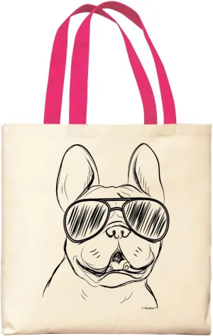 Bulldog Tote Bag - Frenchie Wearing Sunglasses - Canvas Dog Lover Gift for Owners