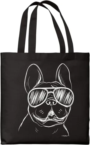 Bulldog Tote Bag - Frenchie Wearing Sunglasses - Canvas Dog Lover Gift for Owners