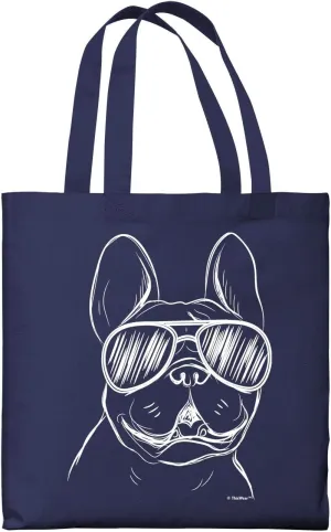 Bulldog Tote Bag - Frenchie Wearing Sunglasses - Canvas Dog Lover Gift for Owners
