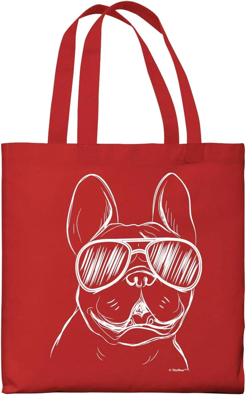 Bulldog Tote Bag - Frenchie Wearing Sunglasses - Canvas Dog Lover Gift for Owners