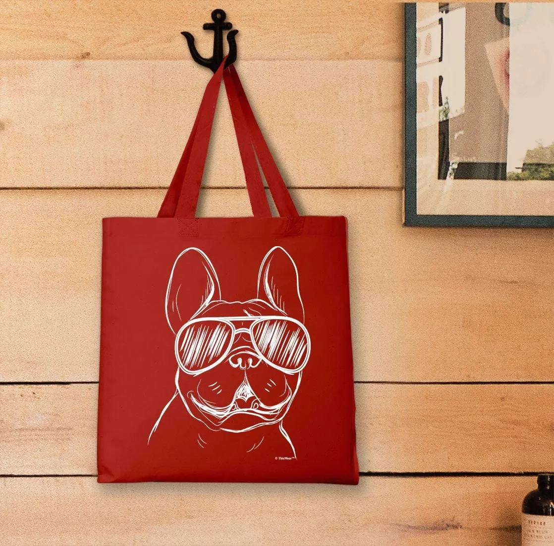 Bulldog Tote Bag - Frenchie Wearing Sunglasses - Canvas Dog Lover Gift for Owners