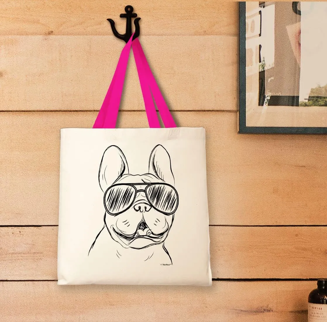 Bulldog Tote Bag - Frenchie Wearing Sunglasses - Canvas Dog Lover Gift for Owners