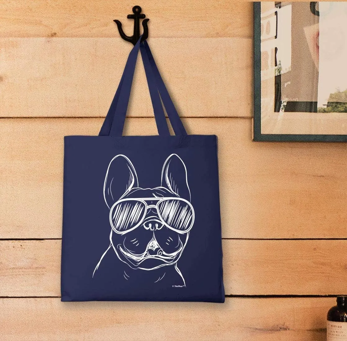 Bulldog Tote Bag - Frenchie Wearing Sunglasses - Canvas Dog Lover Gift for Owners