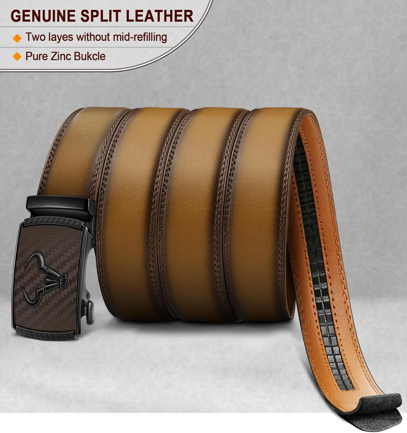 BULLIANT Men's Belt  Ratchet Leather Belt for Men Dress and Casual Pants Jeans 1 3/8"