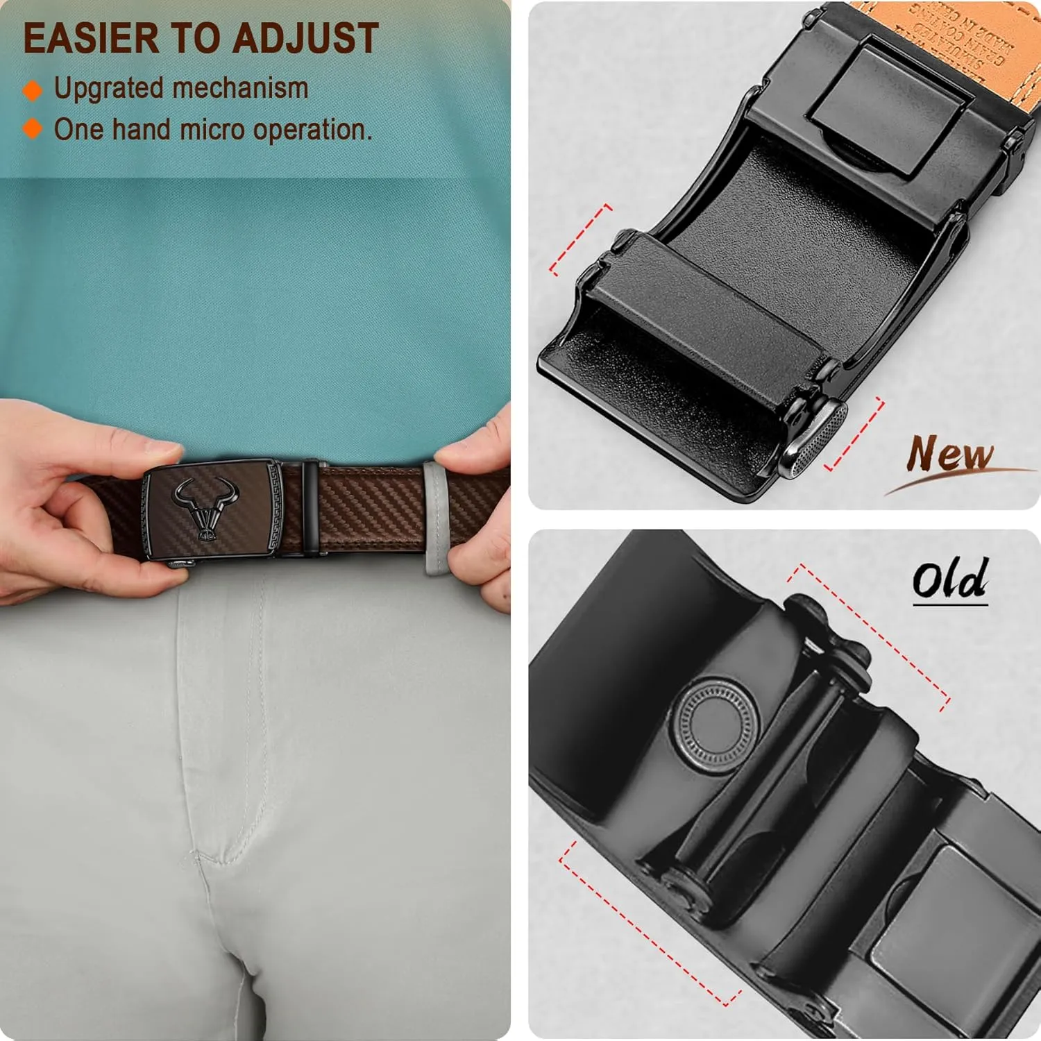 BULLIANT Men's Belt  Ratchet Leather Belt for Men Dress and Casual Pants Jeans 1 3/8"