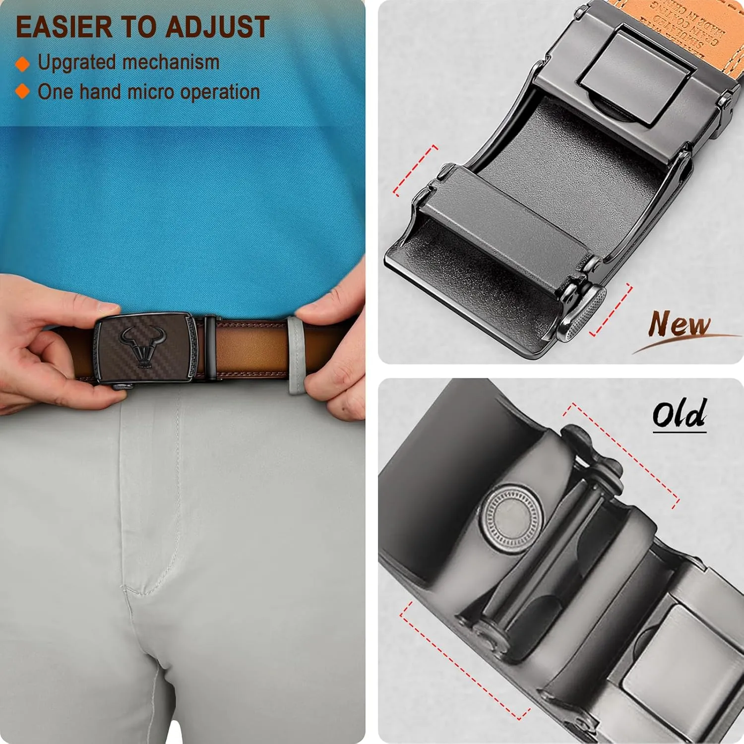 BULLIANT Men's Belt  Ratchet Leather Belt for Men Dress and Casual Pants Jeans 1 3/8"