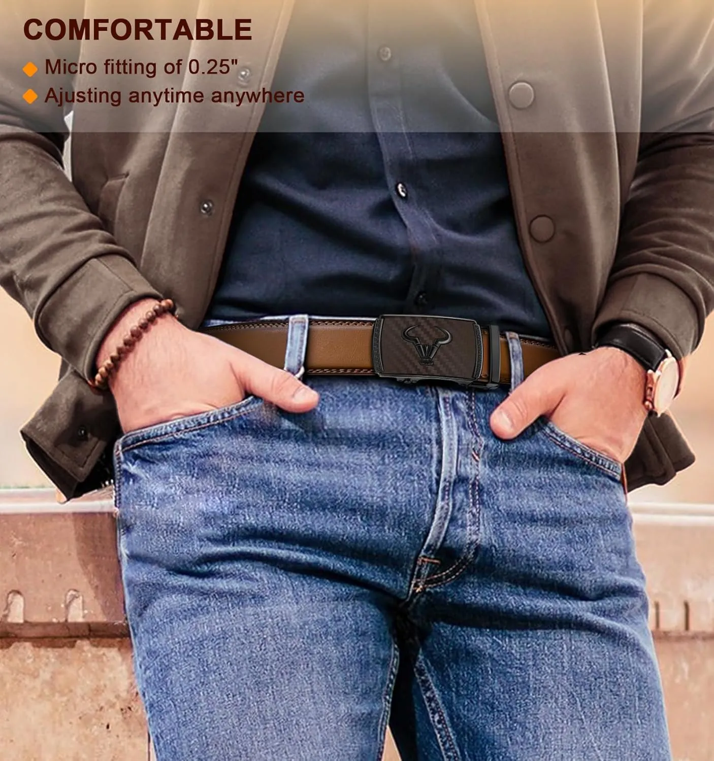 BULLIANT Men's Belt  Ratchet Leather Belt for Men Dress and Casual Pants Jeans 1 3/8"