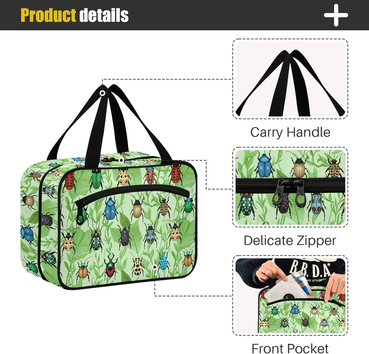 Burbuja Beetles Leaves Travel Toiletry Bag for Women, Hanging Waterproof Toiletry Bag Cosmetic Organizer for Toiletries Accessories, M