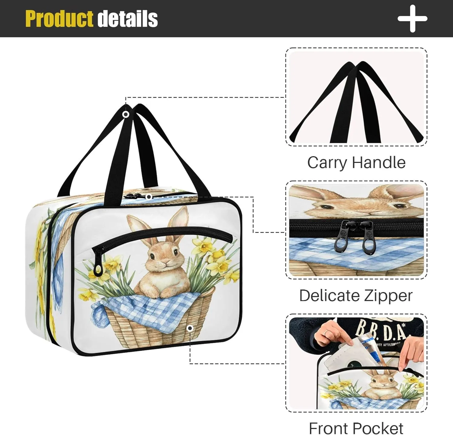 Burbuja Bunny Flower Travel Toiletry Bag for Women, Hanging Waterproof Toiletry Bag Cosmetic Organizer for Toiletries Accessories, M