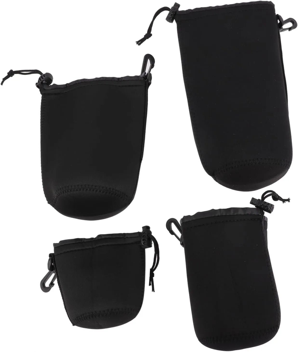 Camera Lens Bag 4-piece Neoprene Lens Pouch Waterproof and Dustproof Case Hooks for Belts Fit for Camera