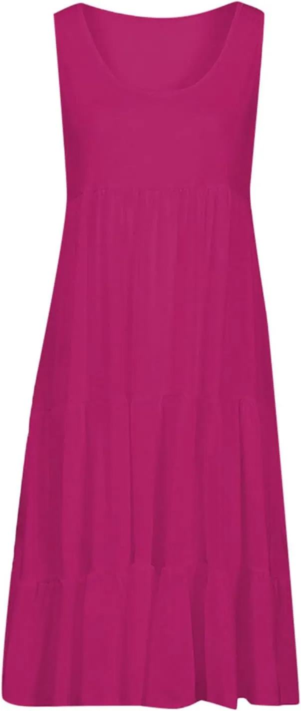 Ceboyel Women 2024 Casual Beach Sundresses Flowy Summer Tank Dress Scoop Neck Sleeveless Sun Dresses Trendy Vacation Clothing