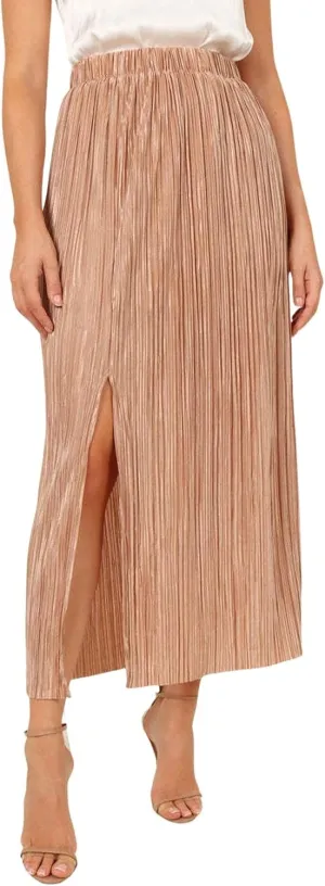 CHARTOU Casual High Waist A Line Long Pleated Skirt for Women Midi Length Side Slit Ruffle Flowy Pencil Skirt