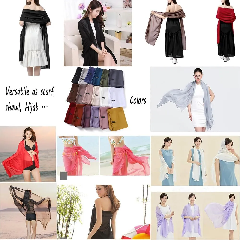 Chiffon Hijab Scarf Head Wrap Lightweight Scarves for Women Pashmina Shawls and Wraps for Evening Dresses Solid Color