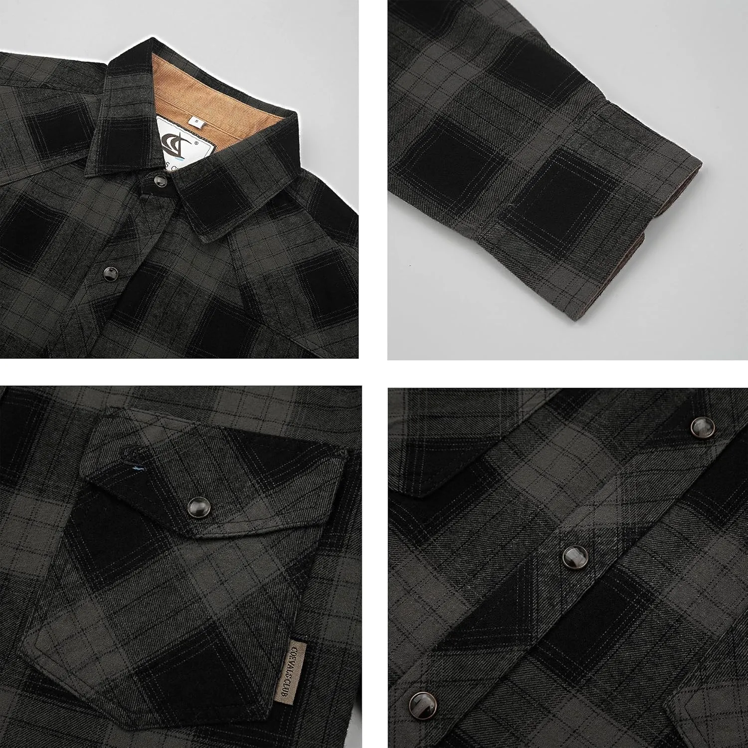COEVALS CLUB Men's Flannel Shirts Long Sleeve Western Snap Casual Plaid Work Shirts