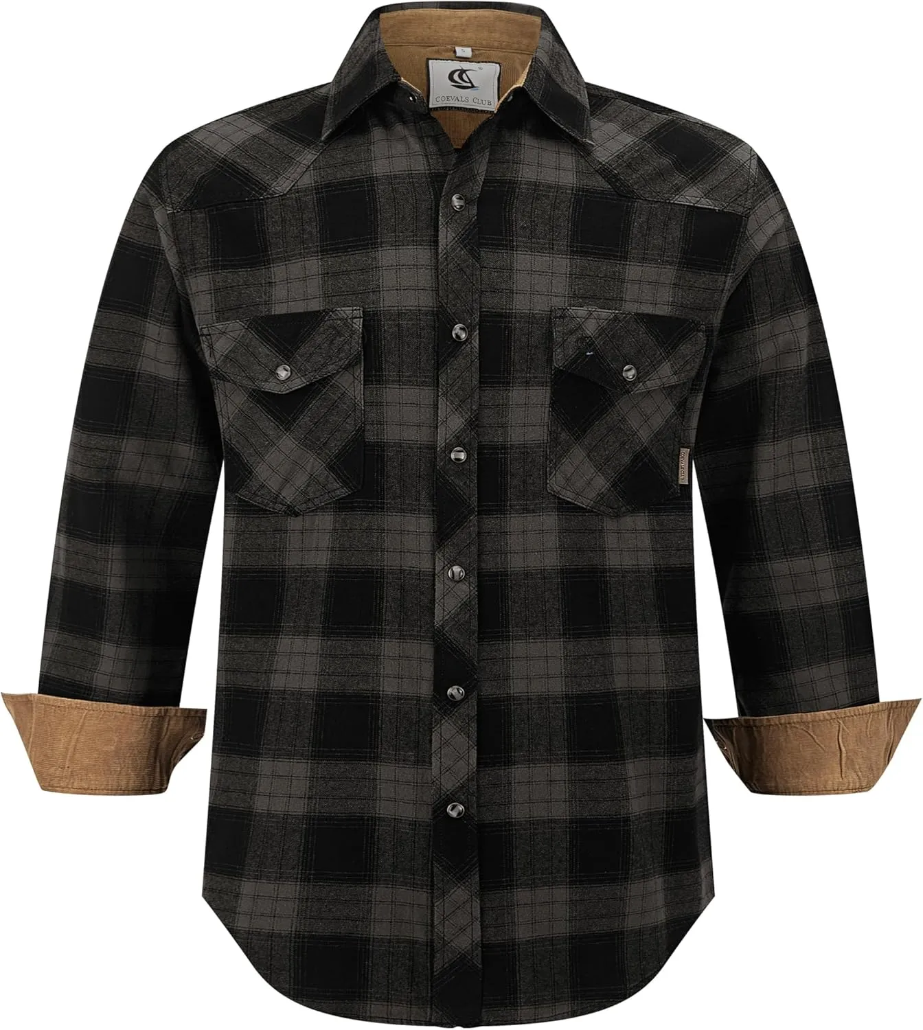 COEVALS CLUB Men's Flannel Shirts Long Sleeve Western Snap Casual Plaid Work Shirts