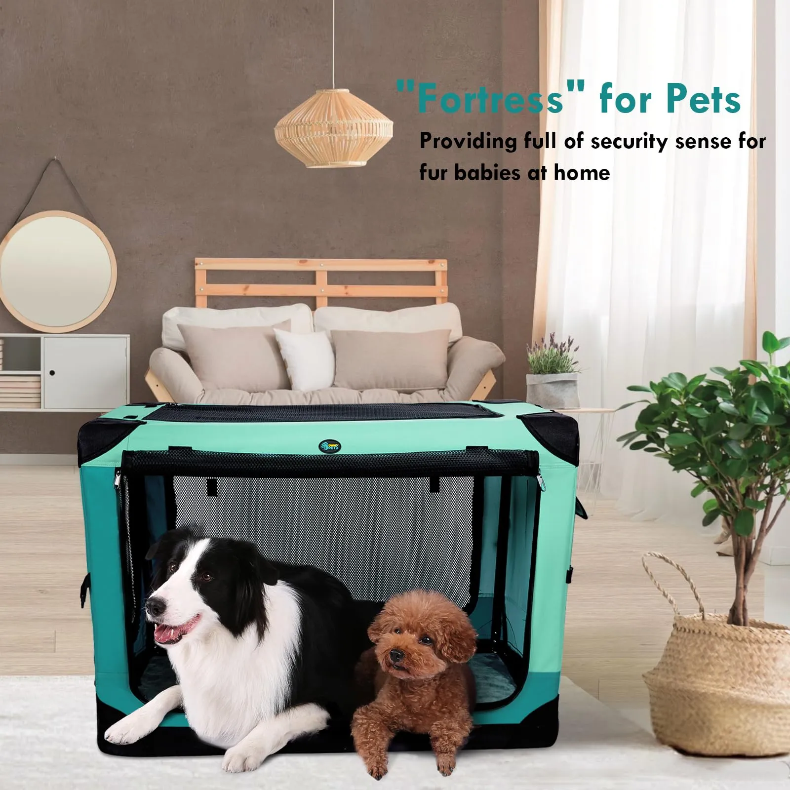 Collapsible Dog Crate, 42 inch Portable Travel Dog Crate for Large Dogs, 4-Door Foldable Pet Kennel with Durable Mesh