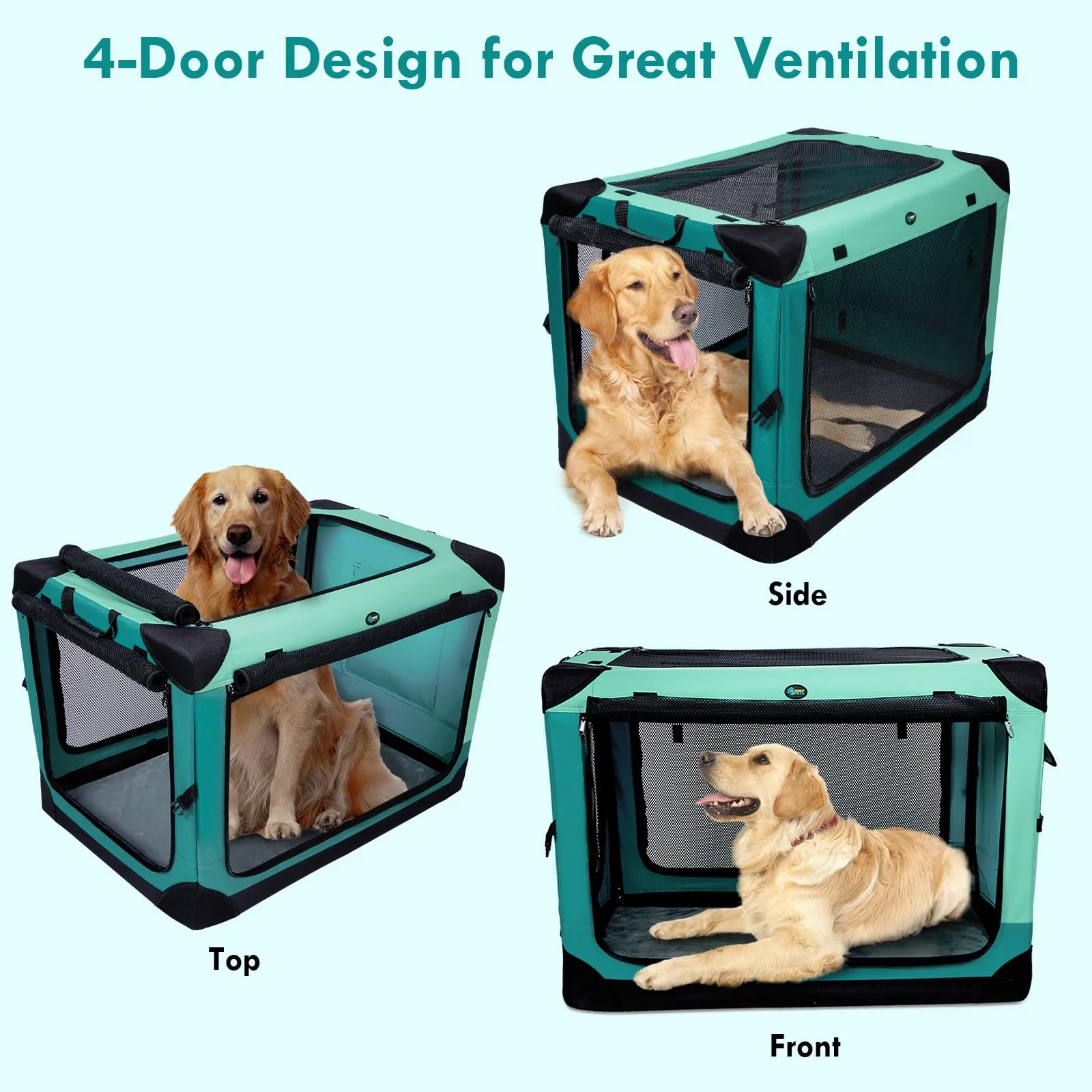 Collapsible Dog Crate, 42 inch Portable Travel Dog Crate for Large Dogs, 4-Door Foldable Pet Kennel with Durable Mesh