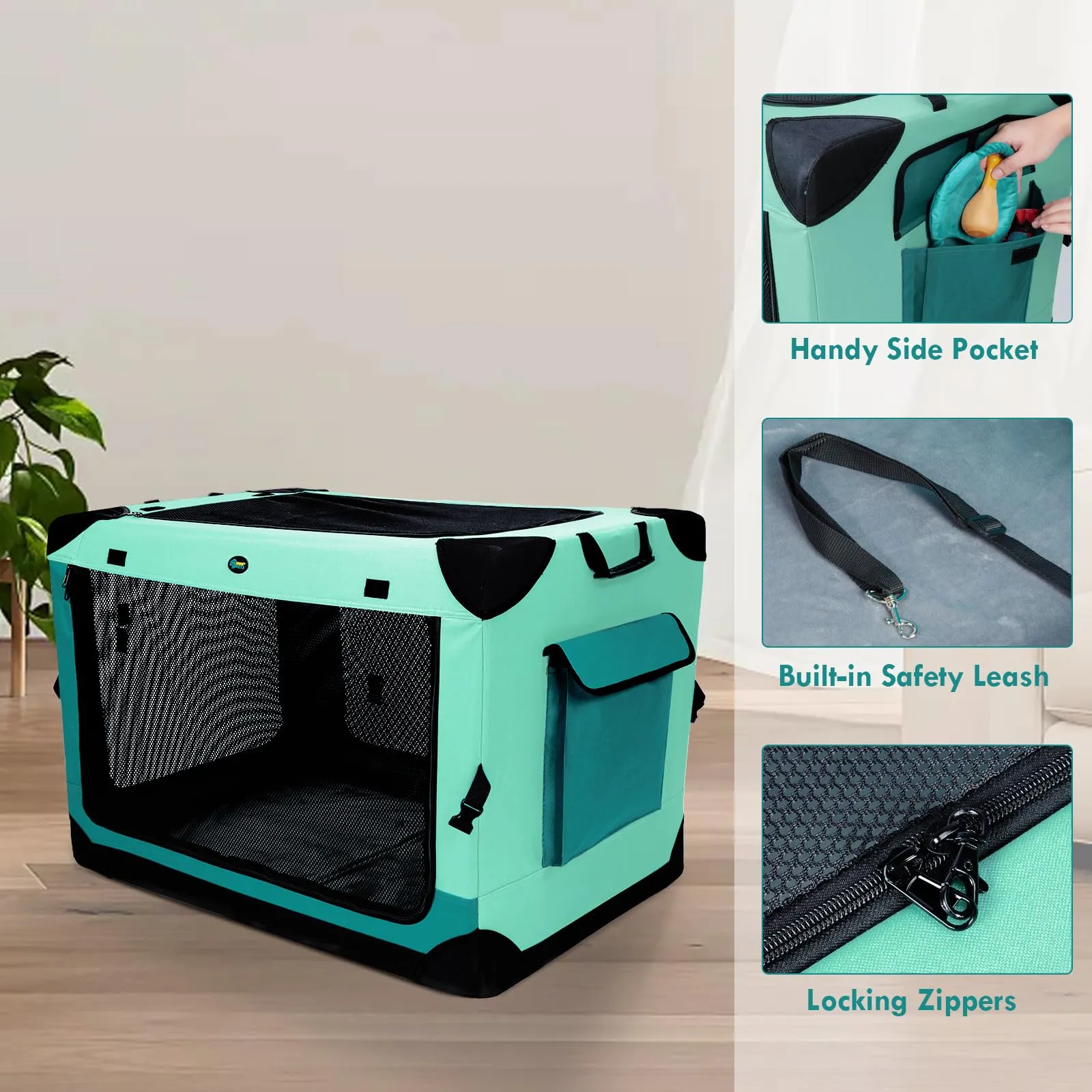 Collapsible Dog Crate, 42 inch Portable Travel Dog Crate for Large Dogs, 4-Door Foldable Pet Kennel with Durable Mesh