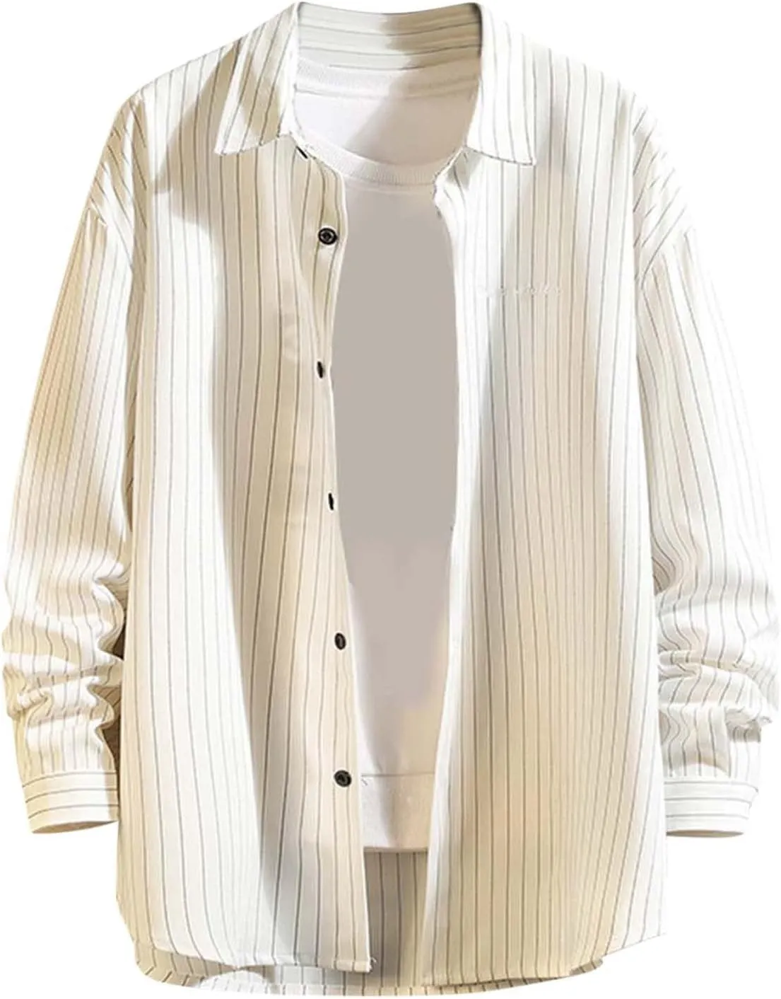 Colo Undershirts for Men Mens Fashion Business Leisure Large Stripe Long Sleeve X Shirt