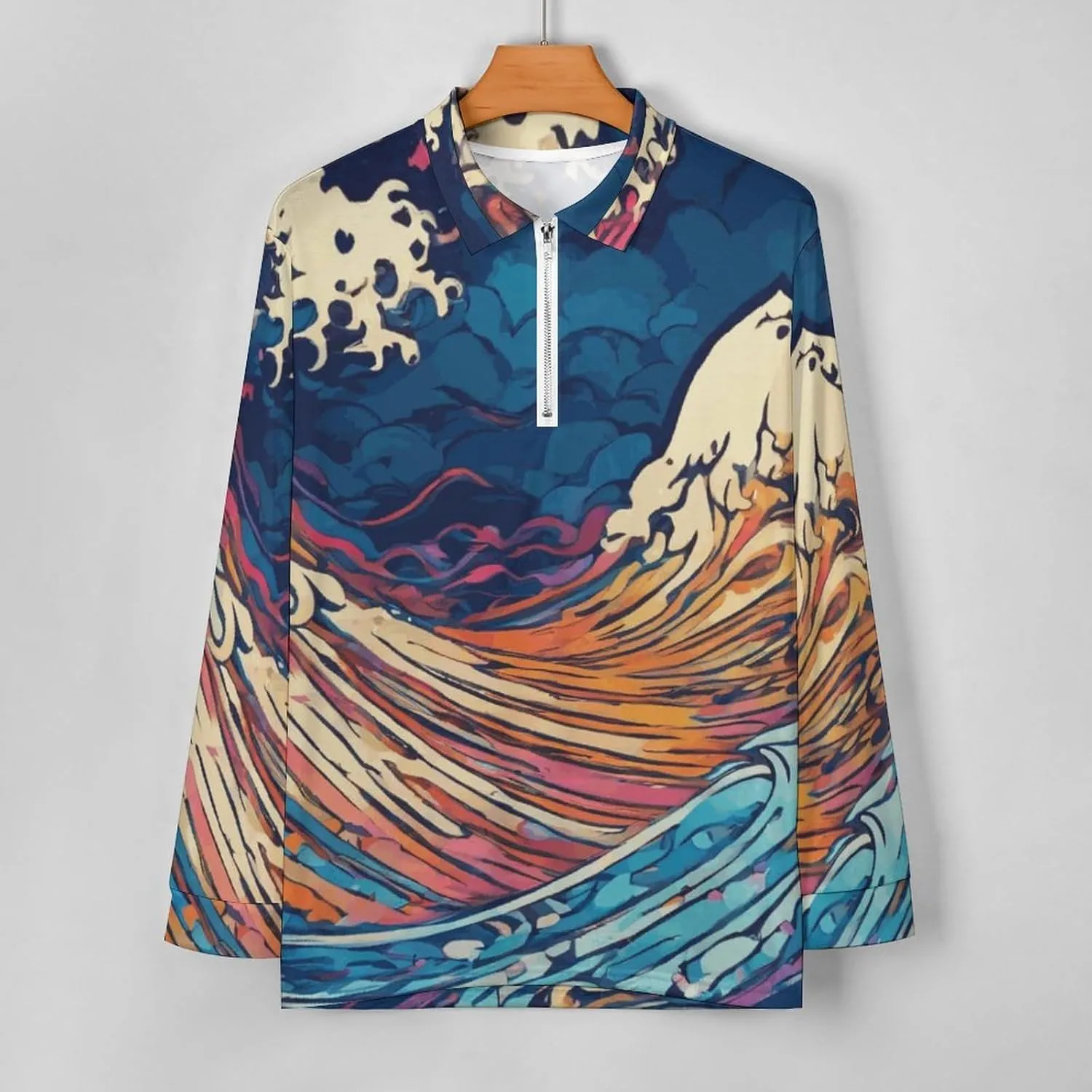 Colorful Butterfly Men's Lapel Neck Polo- Shirts Slim Fit Long Sleeve Golf T-Shirts Comfortable Tees