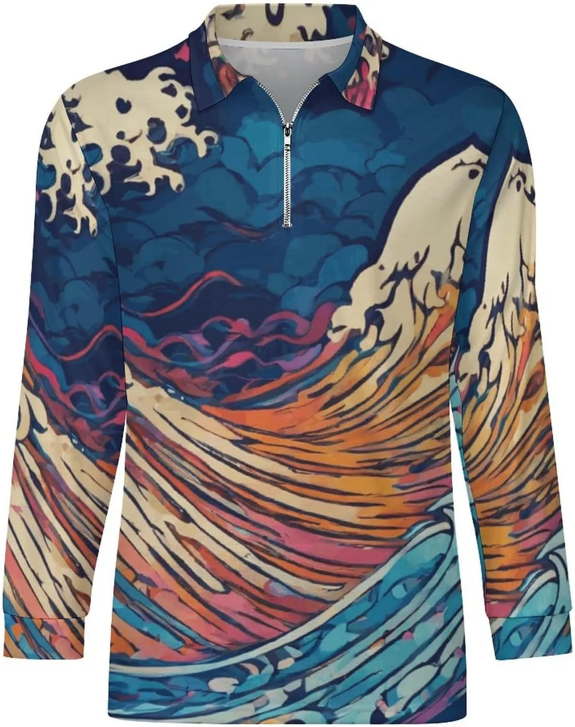 Colorful Butterfly Men's Lapel Neck Polo- Shirts Slim Fit Long Sleeve Golf T-Shirts Comfortable Tees
