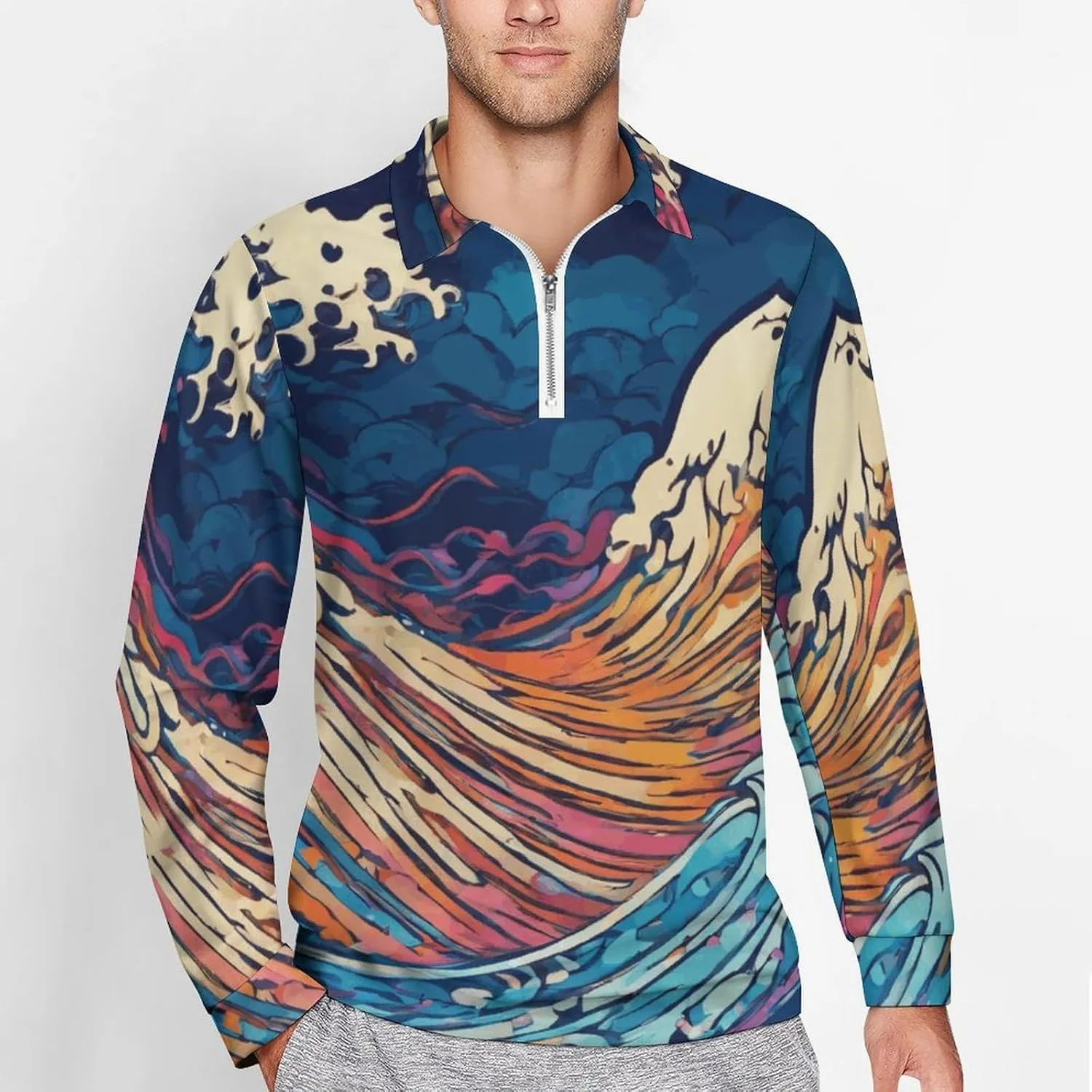 Colorful Butterfly Men's Lapel Neck Polo- Shirts Slim Fit Long Sleeve Golf T-Shirts Comfortable Tees
