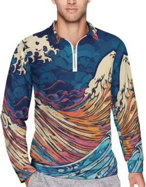 Colorful Butterfly Men's Lapel Neck Polo- Shirts Slim Fit Long Sleeve Golf T-Shirts Comfortable Tees