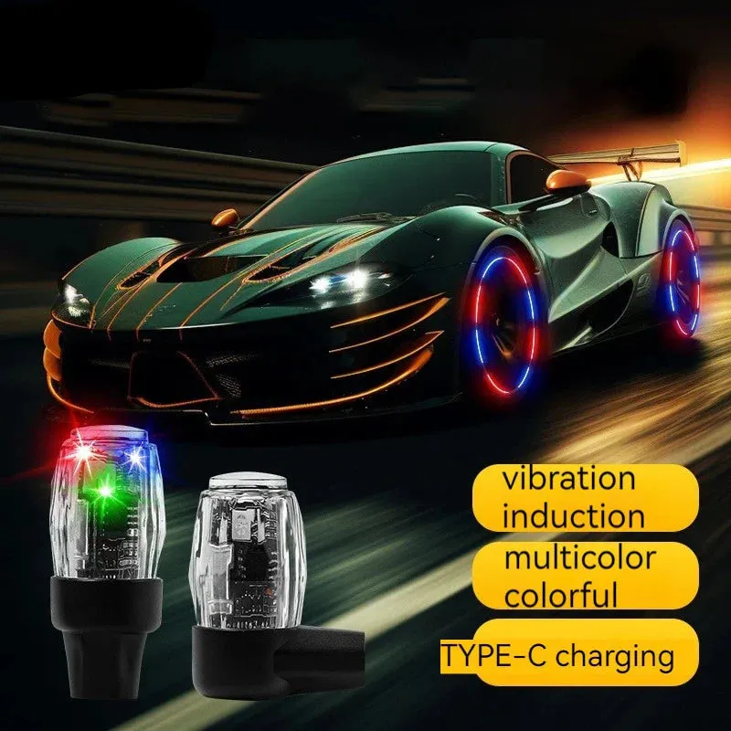 Colourful Led Car Wheel Tire Valve Cap Ambient Light Usb Charging