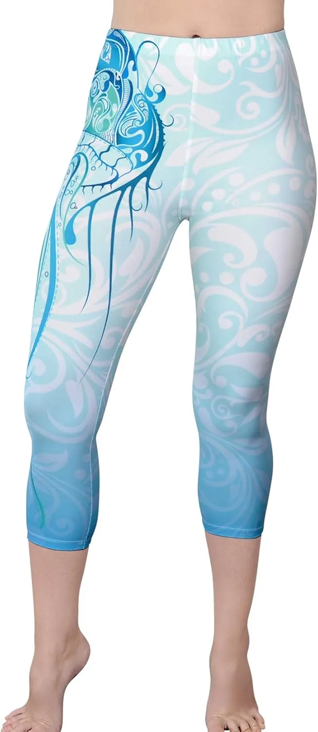 Comfy Yoga Pants - Workout Capris - High Waist Workout Leggings for Women - Lightweight Printed Yoga Legging - Size S/M 4-10