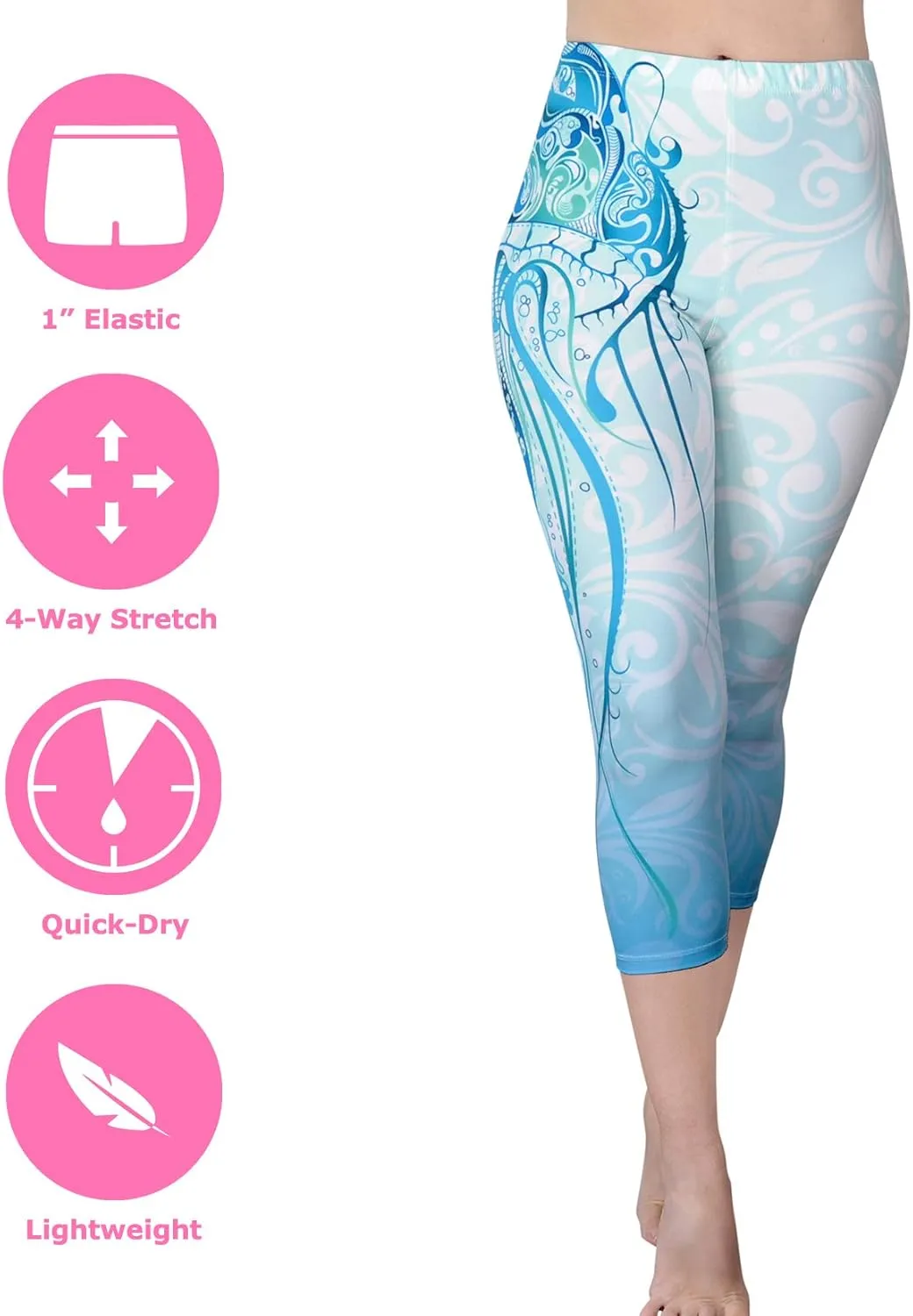 Comfy Yoga Pants - Workout Capris - High Waist Workout Leggings for Women - Lightweight Printed Yoga Legging - Size S/M 4-10