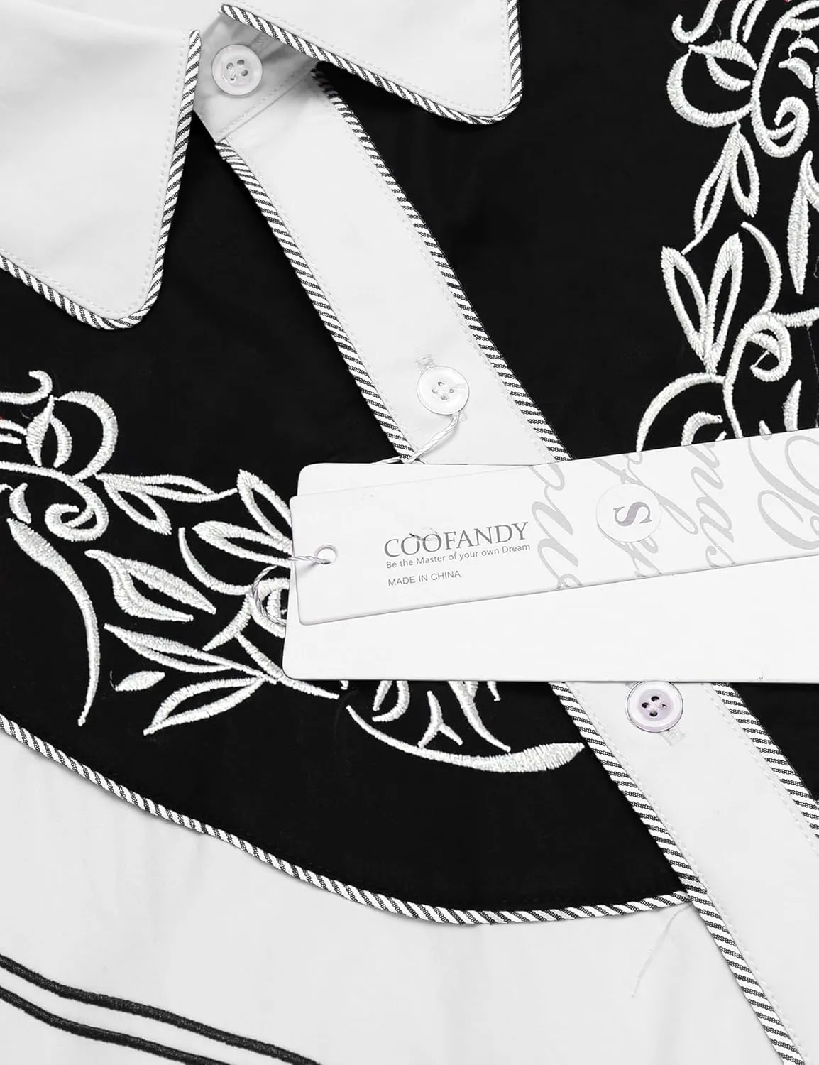COOFANDY Men's Cowboy Shirtss Embroidered Rose Design Shirts Western Long Sleeve Button Down Shirts