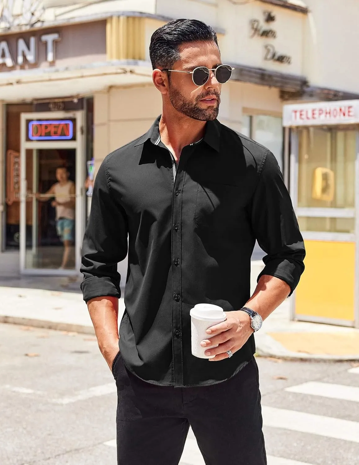 COOFANDY Men's Long Sleeve Casual Button Down Shirts Untucked Shirts for Men Regular Fit Dress Shirt