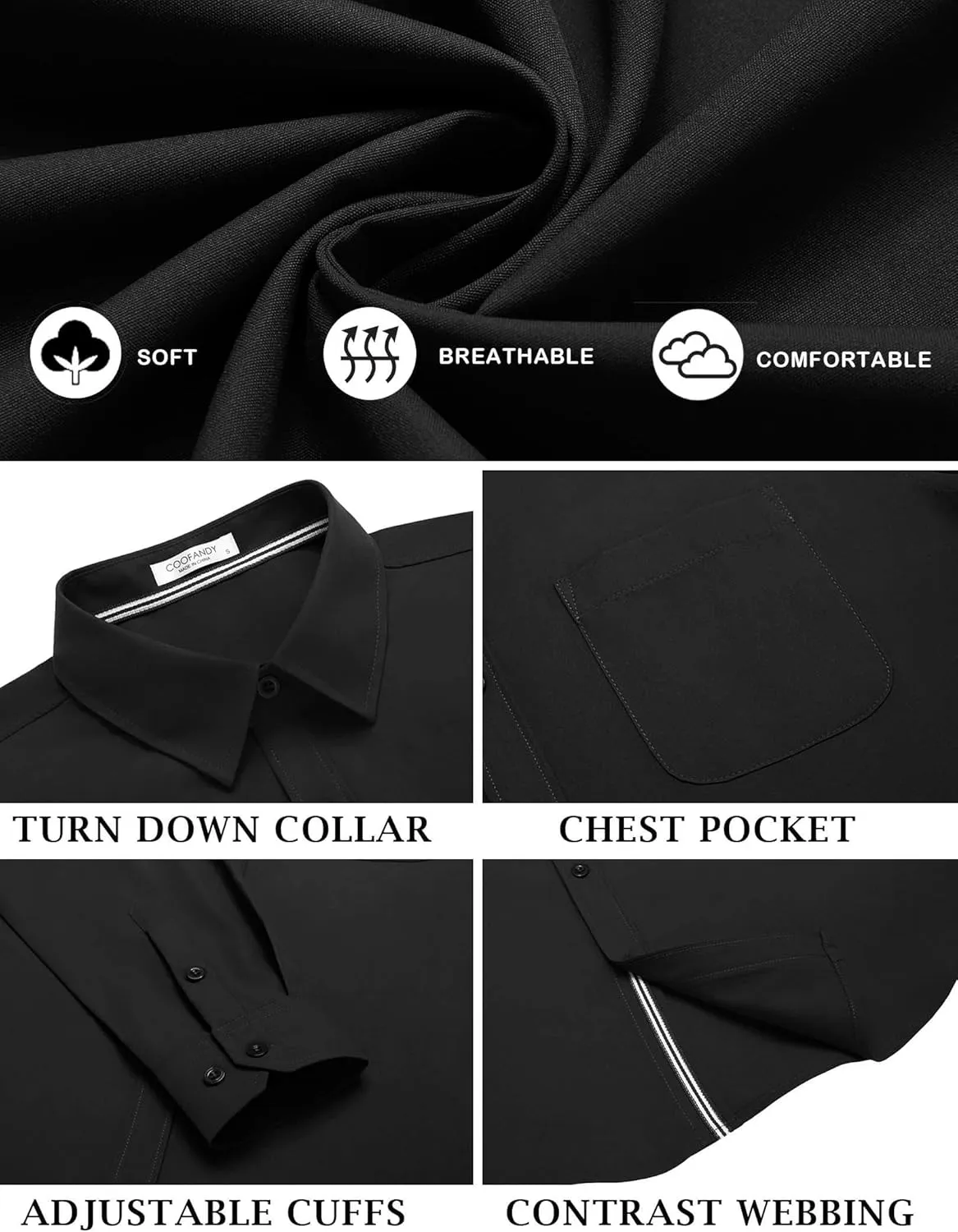 COOFANDY Men's Long Sleeve Casual Button Down Shirts Untucked Shirts for Men Regular Fit Dress Shirt