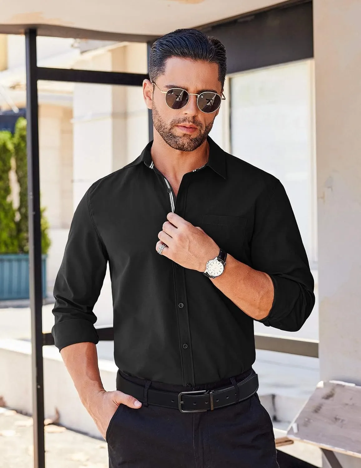 COOFANDY Men's Long Sleeve Casual Button Down Shirts Untucked Shirts for Men Regular Fit Dress Shirt