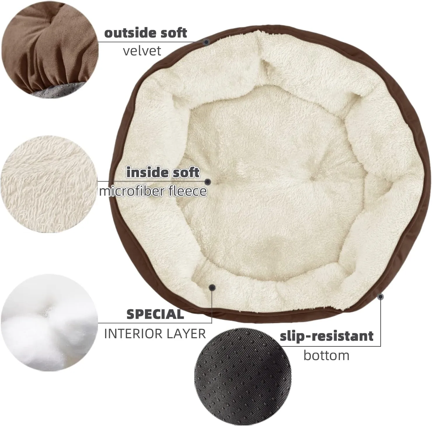 Cozy & Durable Small Dog Bed - Soft, Machine Washable, Anti-Slip, Water-Resistant, Perfect for Puppies & Kitties - 20 Inches, Brown