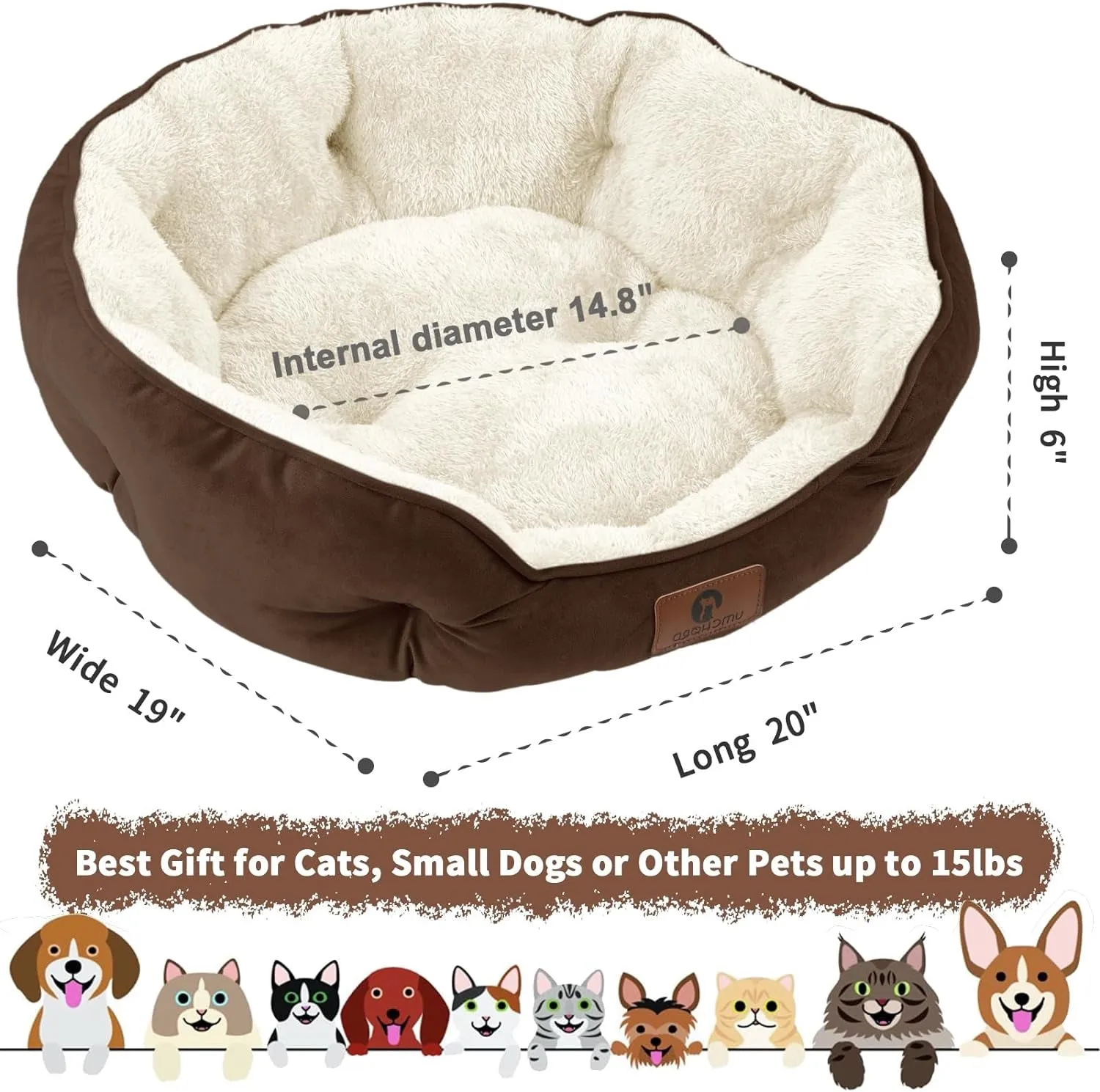Cozy & Durable Small Dog Bed - Soft, Machine Washable, Anti-Slip, Water-Resistant, Perfect for Puppies & Kitties - 20 Inches, Brown