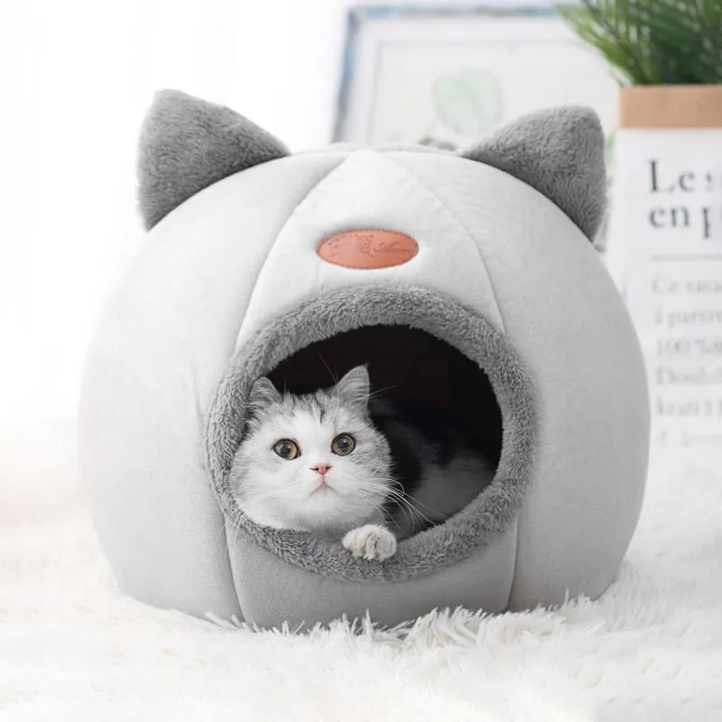 Cozy Cave Cat Bed - Winter Warmth Indoor Pet Nest for Cats and Small Dogs