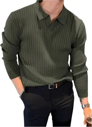 COZYEASE Men's Solid Ribbed Knit Sweater Casual Long Sleeve Shirt Pullover Tops