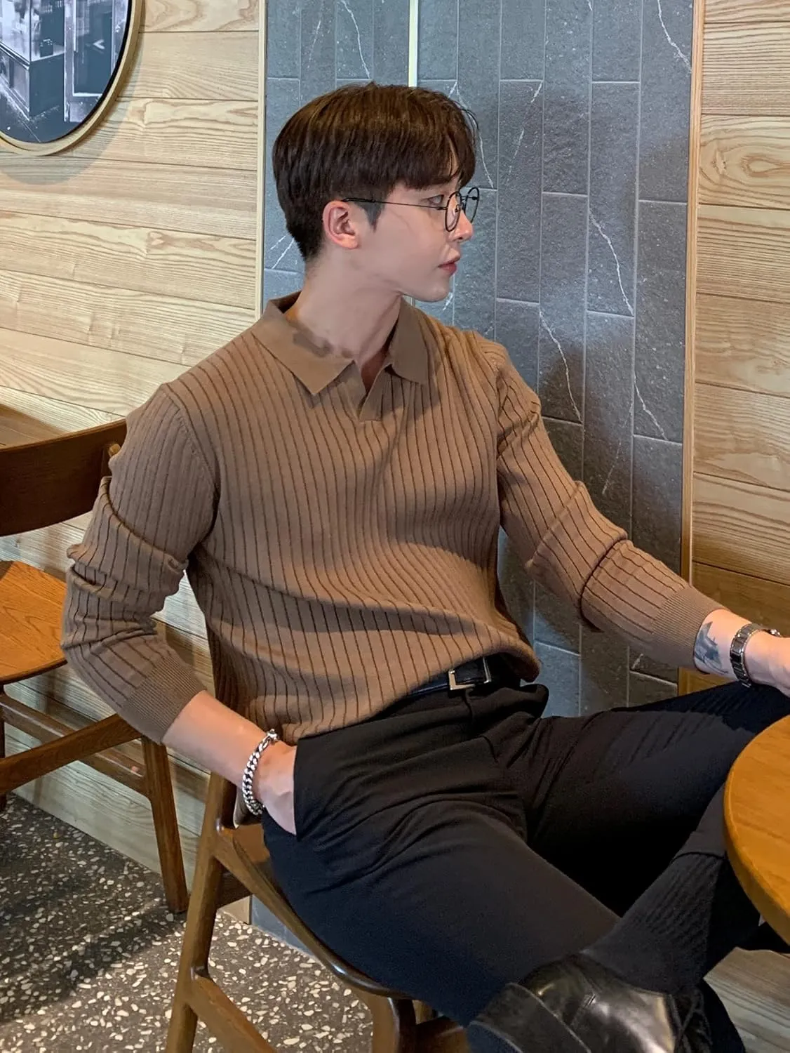 COZYEASE Men's Solid Ribbed Knit Sweater Casual Long Sleeve Shirt Pullover Tops