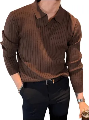 COZYEASE Men's Solid Ribbed Knit Sweater Casual Long Sleeve Shirt Pullover Tops